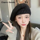 Charm Kendo Hat Women's Autumn and Winter New Versatile Big Head Circumference Woolen Beret to Keep Cold and Warm, Show Face Small Woolen Hat Light Gray