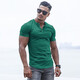 BensonVision sports short-sleeved fitness training t-shirt running casual top solid color slim fit Henry collar bottoming shirt men's summer grass green S