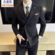 Jason's high-end woolen suit jacket men's autumn and winter business formal double-breasted casual suit suit Korean version slim black (suit + vest + pants) 3XL (150-165Jin Jin equals 0.5kg)