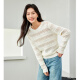 Fanciman hollow thin long-sleeved top for women 2024 spring new lazy blouse white wool sweater 72798 apricot S