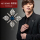 韩莱缇（HANLAITI）时尚男士胸针胸花复古十字架领针衬衫领扣英伦领夹西服徽章别针潮 金色 KY0410
