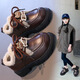 Girls cotton shoes winter new little girl plus velvet leather shoes for big children baby two cotton princess loafers children's shoes X557 brown 34 / inner length about 20.8 cm