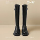 ZHR long boots for women, fashionable pleated knight boots, women's winter velvet tall thick-soled women's boots BL323A black 37