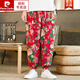 Pierre Cardin Chinesischer Stil gedruckter Sommer -Leinenhose Herren Baumwollwäsche Hose Los großer Laterne Harem Hosen Herren Grün 2xl