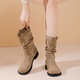 Daphne flache Stiefel Frauen Fall Single Stiefel Dicke Sohle Martin Stiefel faltig westliche Denim Stapel Stiefel Frauen Khaki 36