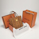 MAGIC KING MK official light luxury bag genuine leather printed mini food basket women's bag handbag crossbody bucket bag shoulder bag cognac color 9071 modified rivet style (top layer cowhide) with PVC