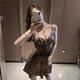 Tang Jun sexy low-cut deep V suspender dress nightclub clothing out-of-breast nightclub women's short skirt black M 95-105