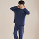 Langsha men's pajamas men's spring and autumn cotton long sleeves can be worn on the outside round neck pullover home clothes loose and simple two-piece set