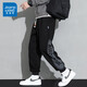 Jüdische Freizeithosen für Männer Frühling Trendy Marke Lose Herbst Binden von Sporthosen für die vielseitige Waffel-Hose von Männern A537-1263 Black L.