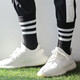Adidas (adidas) men's and women's socks for spring and summer new style running fitness training wear-resistant breathable black and white three-bar medium-long tube sports socks FH6629/single and double high tube towel bottom S/35-38 sizes