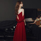 
Toasting clothes, bride dress, slim toasting clothes, bride 2022 red long slim and simple atmospheric wedding evening dress, spring bridal dress, toasting clothes, usual wine red L