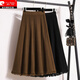 Pierre Cardin Large Size Women's Autumn and Winter New 2025 Fat M Korean Style High Waist Slim Knitted Jacquard Raw Edge Large Hem Skirt Coffee Color Chic Casual Loose Slim Fit XL (Recommended 115-135 Jin Jin equals 0.5 kg)