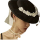 Wujin retro French topper hat gloves women Hepburn style black mesh celebrity elegant dress photo studio photo headdress black topper + camellia gloves all size