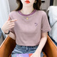 拉夏贝尔（La Chapelle）条纹短袖t恤女宽松韩版女装2025年夏季新款百搭体恤圆领半袖上衣 红色 9928 L 建议105-120斤