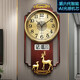 Compas new Chinese style light luxury calendar wall clock 2025 new home fashion clock living room clock wall hanging high-end atmosphere Fulu red wood grain (AI intelligent automatic time setting)