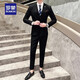 Luo Meng Men's Suit Suit 2025 Autumn and Winter New Wedding Dress Fashion Business Professional Suit Three-piece Set for Men One Button Black L
