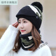 Qianxiufei Hut Frauen Herbst und Winter Koreanischer Hut von Frauen Herbst und Winter koreanischer Stil Trendy plus Fleece warmes dreiteiliges Set Schwarz und Blau warmes Drei-teiliger Set [HAT ++ Schal]