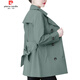 皮尔卡丹（pierre cardin）女装风衣女士春秋季新款韩版时尚休闲百搭中长款外套女大衣 墨绿色 4XL 建议152-170斤
