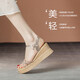 Sandales de coin zhr pour les femmes Summer Real Cow Hide Sole Sole pour femmes Chaussures à la mode à la ceinture mince et à talons hauts pour femmes AY92 Champagne 37