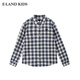E LAND KIDS 100% cotton Eland boys' shirt 25 spring new arrival college style badge embroidered plaid Red/20 160