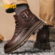 Jeep Martin Boots Herren Winter 2024 Neues echtes Leder atmungsaktivem dick-solchen Arbeitsschuhen Vielseitige Mode High-Top-Männerschuhe trendy braun [Modestil] 40