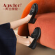 Agsdon loafers women's thick sole British style versatile leather shoes thick heels single shoes 523139 black 38
