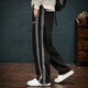 Jingulai striped straight-leg sweatpants for men in spring and autumn, loose zipper pockets, large size fat sweatpants, men's casual pants, red, thickened, velvet, 3XL, weight 180-200Jin Jin is equal to 0.5 kg