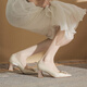 Yunshun tacones altos al estilo de noche francés Toe suave zapatos individuales nuevos tacón grueso zapatos de boda de boda elegante satén boca zapatos para mujeres zapatos de albaricoque 丨 altura del tacón 6cm 37