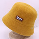 Tin Manchen Hat Women's Autumn and Winter New Fisherman Hat Wool Blended Warm and Coldproof Small Leather Label Casual Knitted Fishbowl Hat Light Khaki One Size