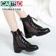 卡帝乐鳄鱼（CARTELO）马丁靴夏季薄款女2025年短靴真皮中跟网靴镂空单靴网纱凉靴夏女士 黑色 36