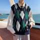 JIAYE 2024 Spring and Autumn Rhombus Grid Candle Knitted Vest Men's Loose Pullover Retro Outer Sleeveless Sweater Vest Coffee XL