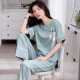 莫代尔睡衣女2025年新款夏季棉短袖长裤家居服薄款大码女士家居服套装 7374 XL 【建议120-140斤】
