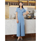 Pink blue wardrobe fashionable and atmospheric straight-tube women's summer high waist wide-leg pants 532K673 Moonlight Blue XL