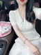 Zhidoudou Kleid 2024 Frühlings- und Herbst Neue Frauen-Wear-Temperament-Göttin-Göttin großer Sommer französischer Schwerindustrie Stickerei V-Ling Guo Style 9767 Aprikosenkleid L Empfohlen 101120jin
