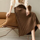 Shandubila French checkerboard velvet A-line pleated skirt women's autumn and winter niche skirt mid-length chestnut brown XL