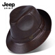 JEEP SPIRIT Genuine Leather Hat Men's Autumn and Winter Jazz Hat for Middle-aged and Elderly Cowhide Gentleman Hat Shanghai Beach Hat Outdoor Dad Hat Cowhide Brown Medium Size XL (57-58cm)
