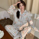 
REJIP spring and autumn cotton pajamas women ins cute cartoon lapel cardigan loose thin style can be worn outside home clothing set 9227 XL