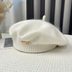 Woodpecker wool knitted beret women's autumn and winter Japanese style simple cloud painter hat big head circumference showing face small woolen hat E-423CH khaki mohair knitted beret 55-58CM