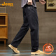 JEEP Jeep plus velvet thickened high-end jeans for men 2025 autumn and winter new loose straight casual wide-leg long pants for men