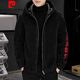 Pierre Cardin Men's Shearling Hooded Jacket Men's 2025 Winter New Polar Fleece Thickened Jacket Men's Jacket Gray 2XL 130-150Jin Jin equals 0.5 kg
