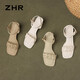 ZHR Sandals for women in summer thick high heels simple commuting square toe women's shoes one-lace shoes for women Y756 beige 37