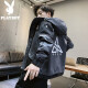 Playboy (PLAYBOY) men's jacket spring and autumn Korean style trendy men's casual handsome hooded top work jacket trendy brand black XL