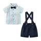 
Danbiwang little boy suit summer baby 1 year old banquet dress grab week clothes baby suit 2 children's birthday gentleman set blue plaid short-sleeved suit 90 size