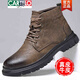 
CARTELO men's shoes genuine leather winter new style plush warm high-top cotton shoes for men's trendy versatile workwear Martin boots non-slip xby9901 black single boots 40
