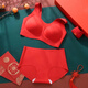 Langsha underwear women's big red zodiac year underwear set seamless push-up anti-sagging no steel ring red bra