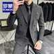 罗蒙（ROMON）高档定制双排扣条纹西服套装男士新郎结婚礼服商务休闲修身西装男 藏青西服+马甲+衬衫+西裤 XL 码(贈+胸针+口袋巾)