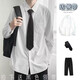 Tanghao (Tanghao) Weißes langärmeliges Hemd Herrenpaar Anzug losen DK-Krawattenhemd Trend koreanischer Stil Klassenuniform-Abschluss-Hemd weiße Top + Krawatte + Schwarze Hose L.