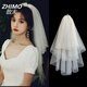 ZHIMO Proposal Veil Registration Small Simple Bride Main Wedding Dress Bow French White E Style Three Pieces Floating Nail Beads Plain Gauze 60cm-80cm