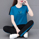 
NY-EMMA sports suit for women short-sleeved summer thin cotton small casual and fashionable square dance running suit two-piece set 698 gray (trouser suit) XL (recommended 110-125 Jin [Jin equals 0.5 kg])