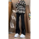 Männliche figure schwarze Seite Reißverschluss Jeans Herbst und Winter Casual Hosen Herren-amerikanische Hauptstraße Nippe No-Beine leicht ausgestellte Hosen Y9216 Schwarzer regulärer XL